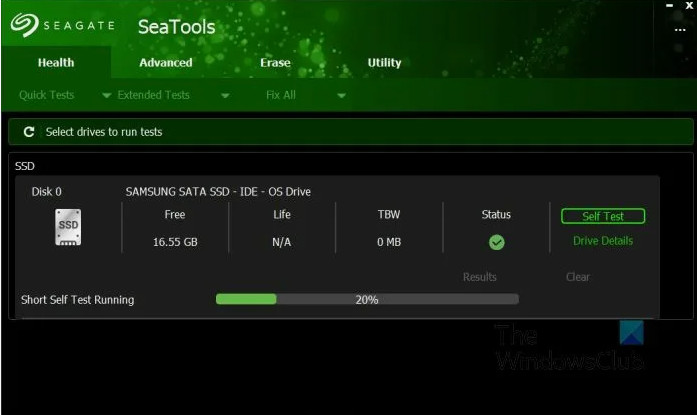 Seagate SeaTools SSD GUI